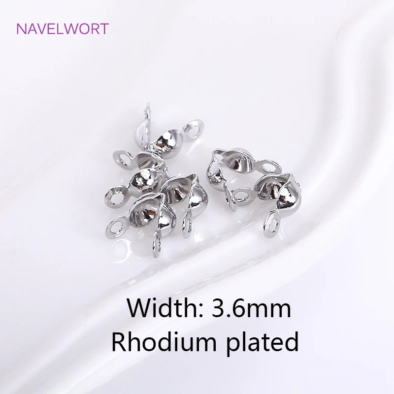 18K Gold Plated Brass 3.6mm Double-Cup Bead Tip with Two Rings,Calotte Crimp Beads For Jewelry Making Findings DIY Accessories