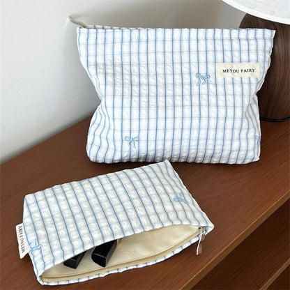 New Blue Color Mommy Bag Bowknot Embroidery Makeup Bag Zipper Baby Diaper Bag Nappy Pouch Travel Toiletry Storage Bags