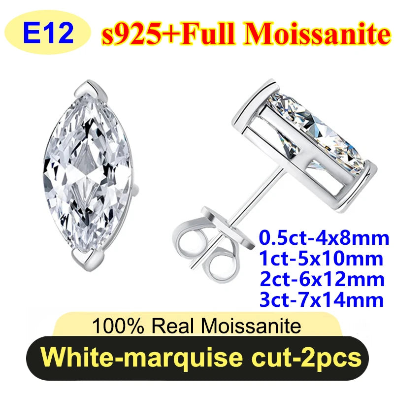 PureNew 0.5-3ct Classic Full Moissanite Earrings For Women S925 Silver Plated 18k Gold D Color VVS1 Women's Moissanite Earrings