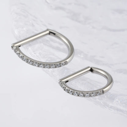 Right Grand ASTM F136 Titanium D Shape Septum Ring with CZ 16G Hinged Segment Clicker Hoop Conch Helix Piercing Body Jewelry