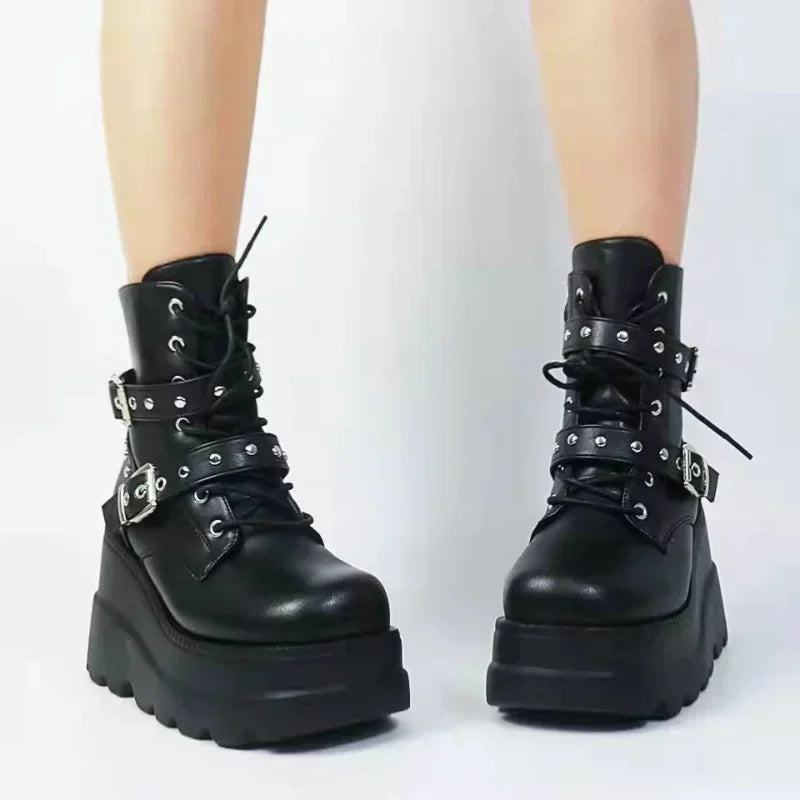 Women's Lace-Up Buckle-Detail Platform Boots