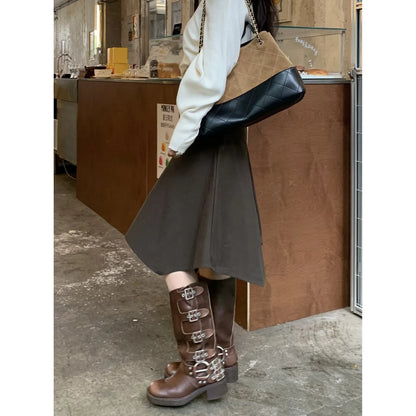 Women's Skirts 2026 Spring Autumn Vintage Irregular Skirt Fashion Unique Design Flowy A Line Mid Skirt