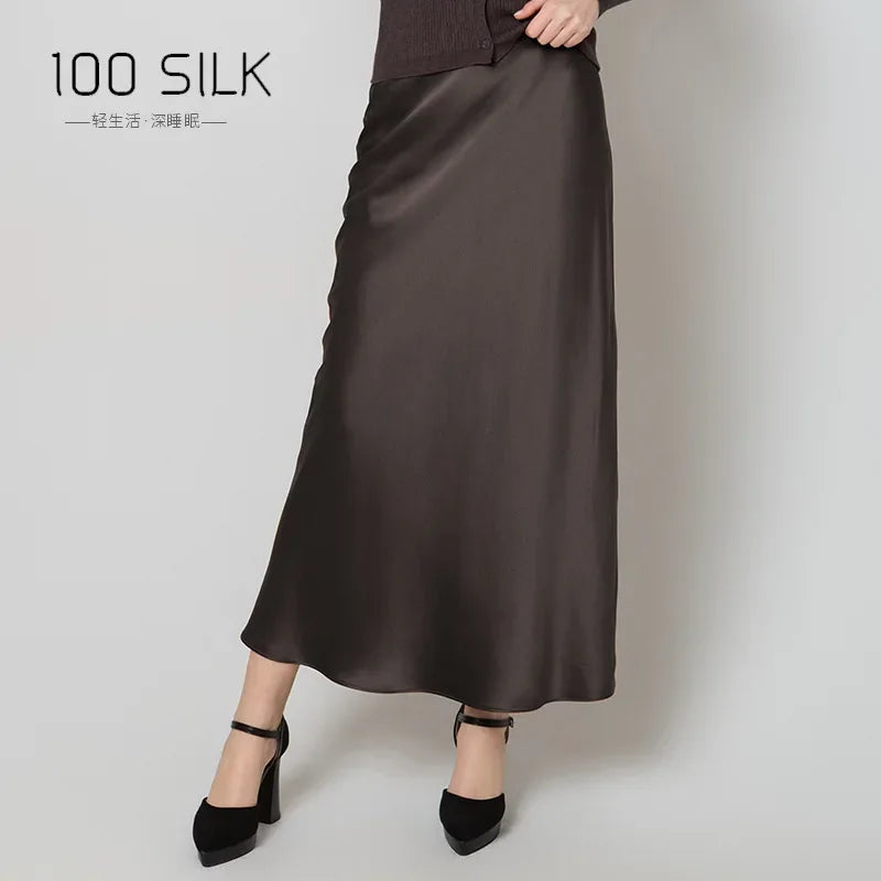 22mm Heavy Silk Skirt Spring and Summer 100% Mulberry Silk Glossy Long Hip Skirt Elastic High Waist Thin Fishtail Skirt