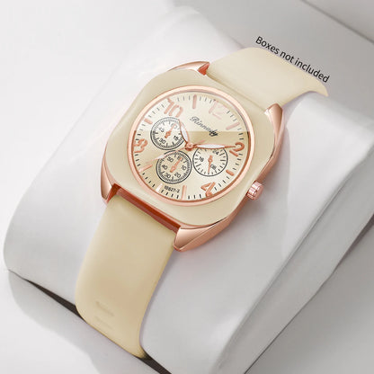 Fashion Women Square Quartz Watch Candy Color Silicone Strap Decorative Three Dials Wristwatches Relogio Feminino（Without Box）