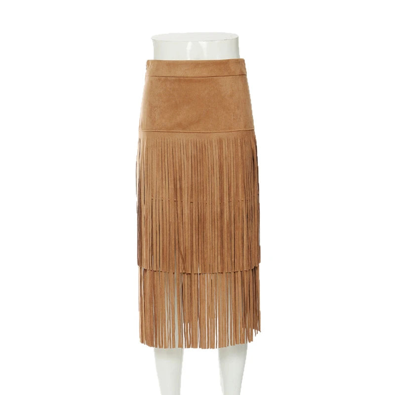 American Retro Personality Waste Wind Skirt 2025 Autumn and Winter High Waist Tassel Design Sense A Word Women's Skirt