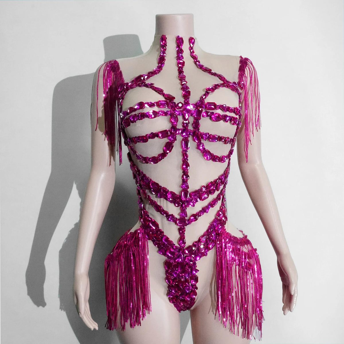 Black Sequins Fringes Leotard Mesh See through Party Bodysuit Women Sparkle Rhinestones Nightclub Prom Gogo Dance Stage Outfits