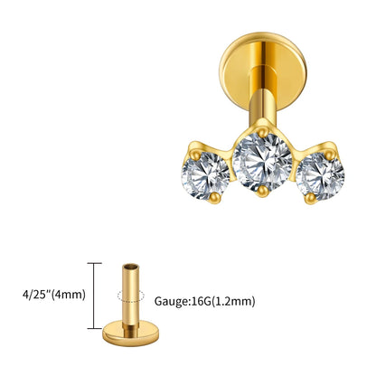 Right Grand ASTM F136 Titanium Triple CZ Cluster Cartilage Earring 16G Mini CZ Labret Tragus Helix Medusa Flat Back Piercing
