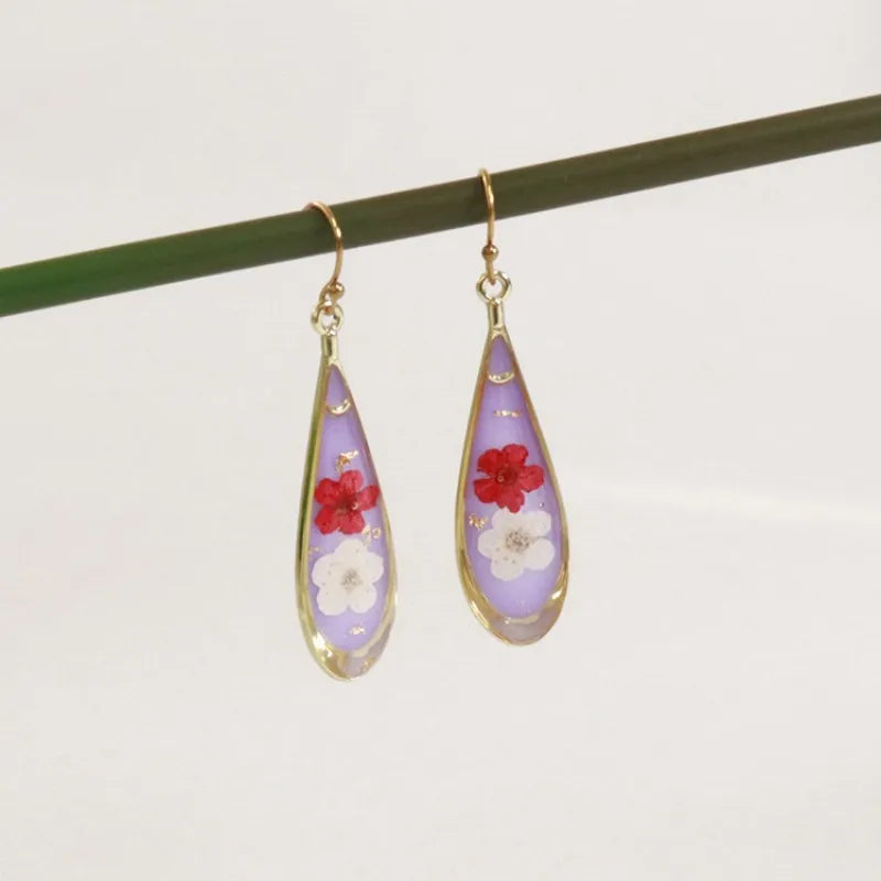 Natural Flower Drop Earrings Unique Epoxy Resin Real Flowers Earrings Elegant Pressed Flowers Earring Wholesale Custom Accessory