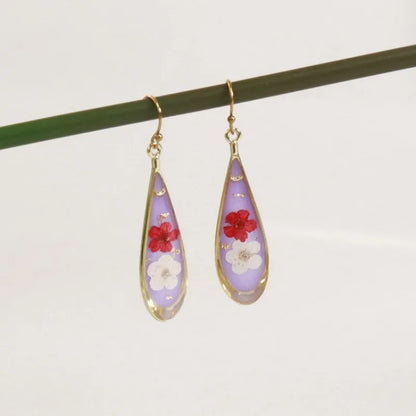 Natural Flower Drop Earrings Unique Epoxy Resin Real Flowers Earrings Elegant Pressed Flowers Earring Wholesale Custom Accessory