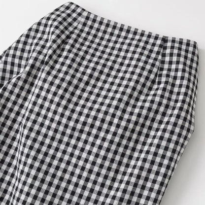 2026 Spring Summer Fashion Women's Plaid Straight High Waist Long Midi Skirts Lady Vintage Chic Pleated Trendy Side Slit Dress