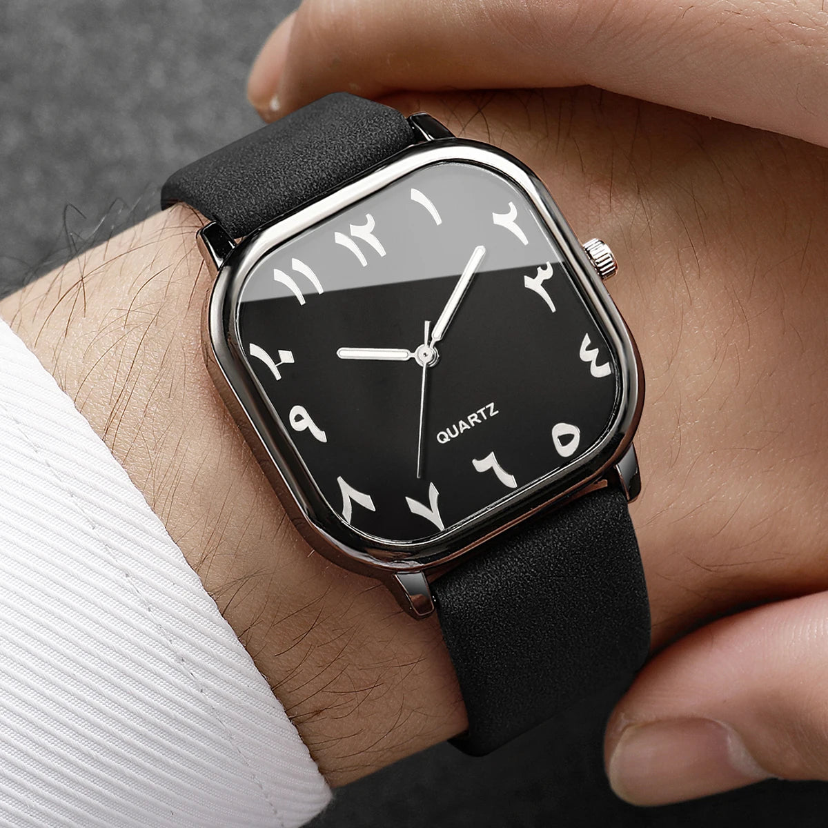 Fashion Unisex Square Quartz Watch Men Leather Strap Arabic Dial Casual Ladies Dress Watches Relogio Feminino (Without Box)
