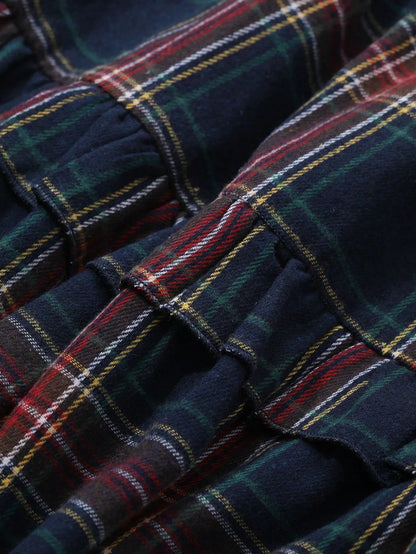 Women's Plaid Maxi Skirt, Ruched & Ruffled Design, Elastic Waist Casual Elegant Long Skirt