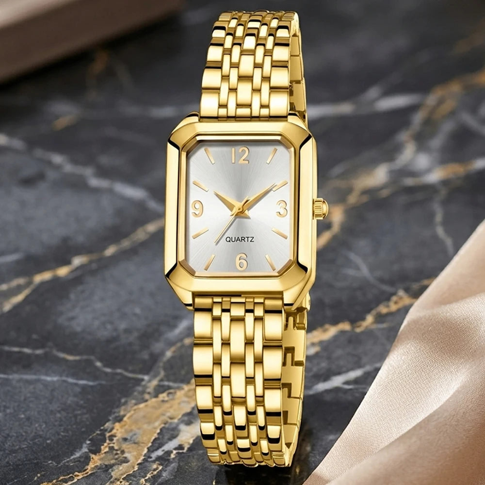 2Pcs/Set Unisex Jewelry Watches Women's Wristwatch Accessories Gold Trendy Fashionable Elegant Classic Exquisite Light Luxury Minimalist Style Luxury Bracelet Watch Set Y2K Suitable for Daily Outfits Travel Perfect Holiday Gi