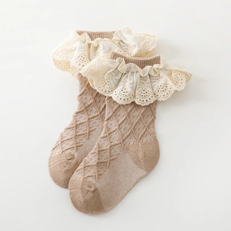 Korean Kids Soft Fashion Floral Princess Socks Baby Middle Tube Stockings Long Socks Infant Toddler Children Girls Casual Socks