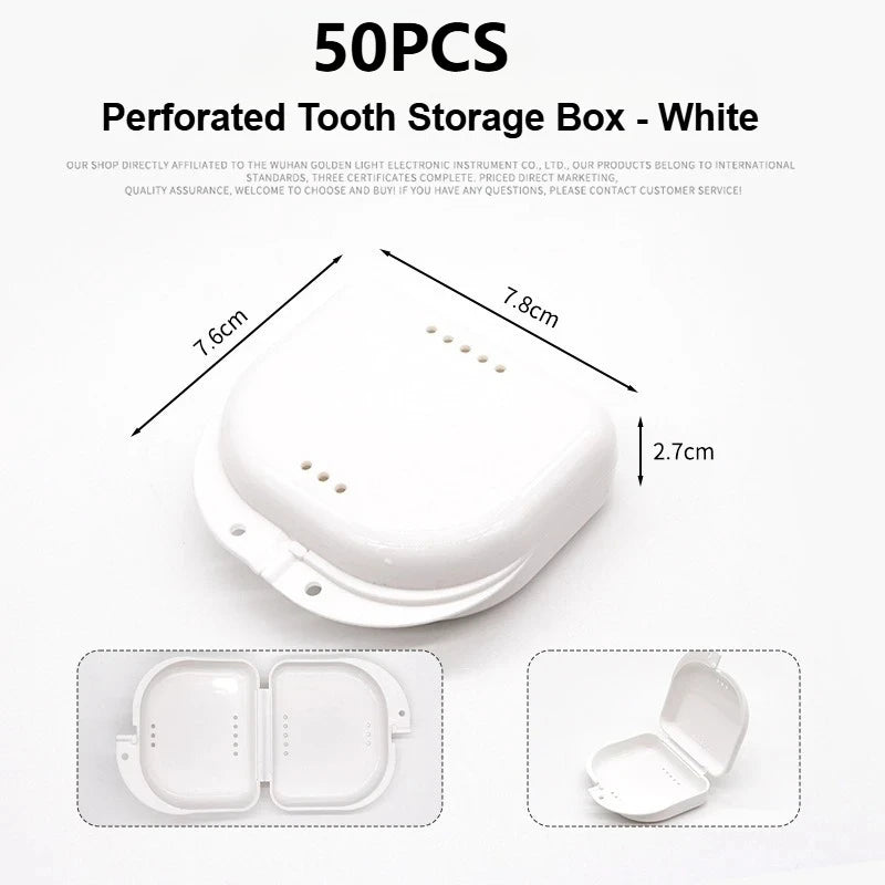 50PCS Denture Storage Box Denture Placement Device with Breathable Holes Orthodontic Prosthesis Teeth Boxes Dental Retainer