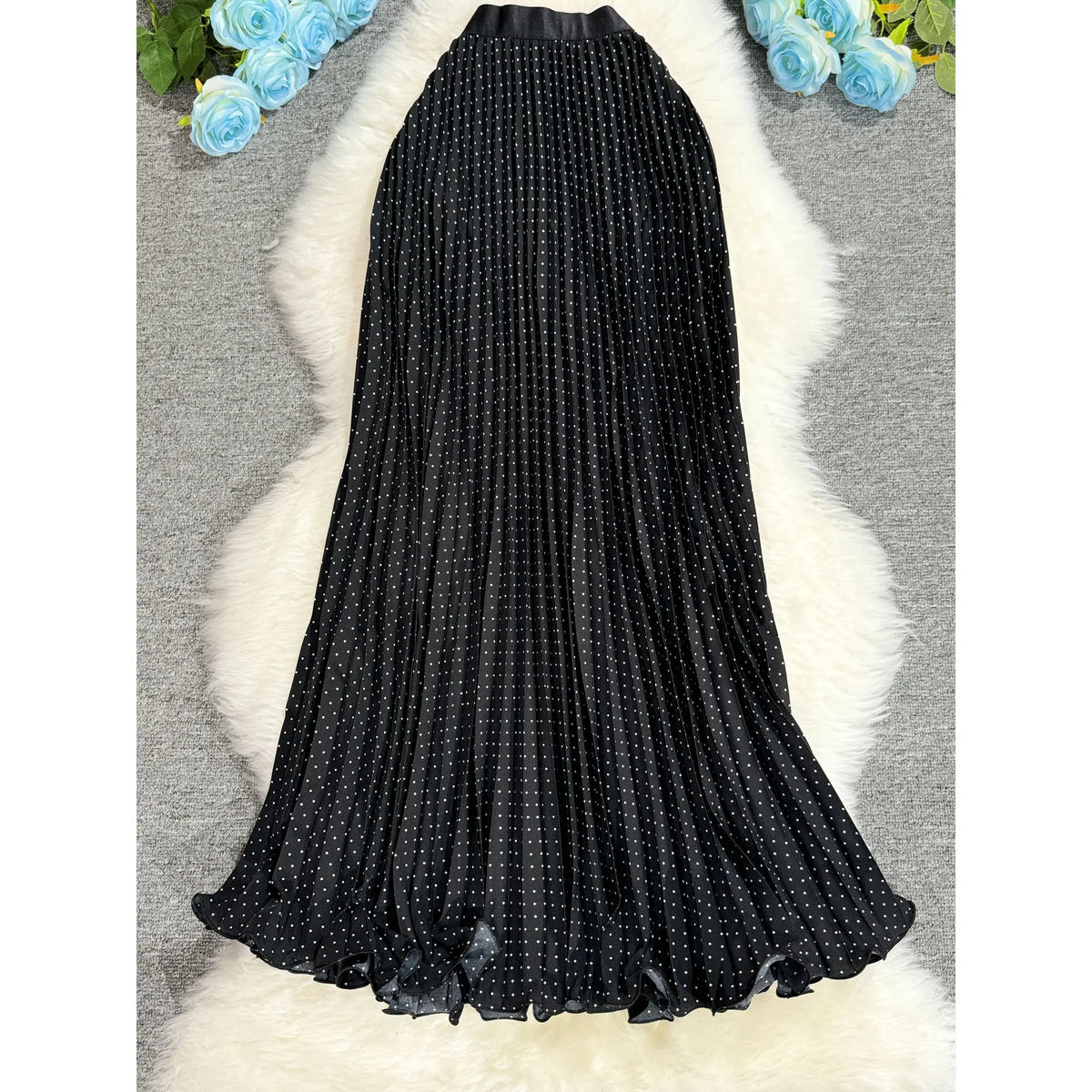 Polka Dot Print High Elegant A-line Pleated Long Skirt For Women 2025 Spring autumn Office Lady Casual Leopard Skirts