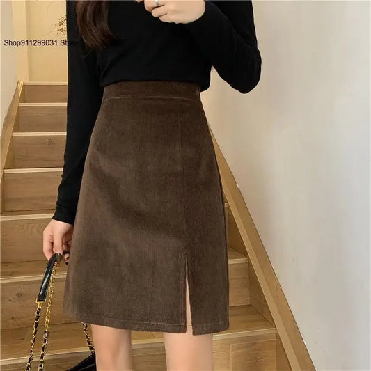 Women's College Style Fashion Skirt Women's Casual Daily Pure Corduroy Thickened Autumn Warm Comfortable Simple Vintage
