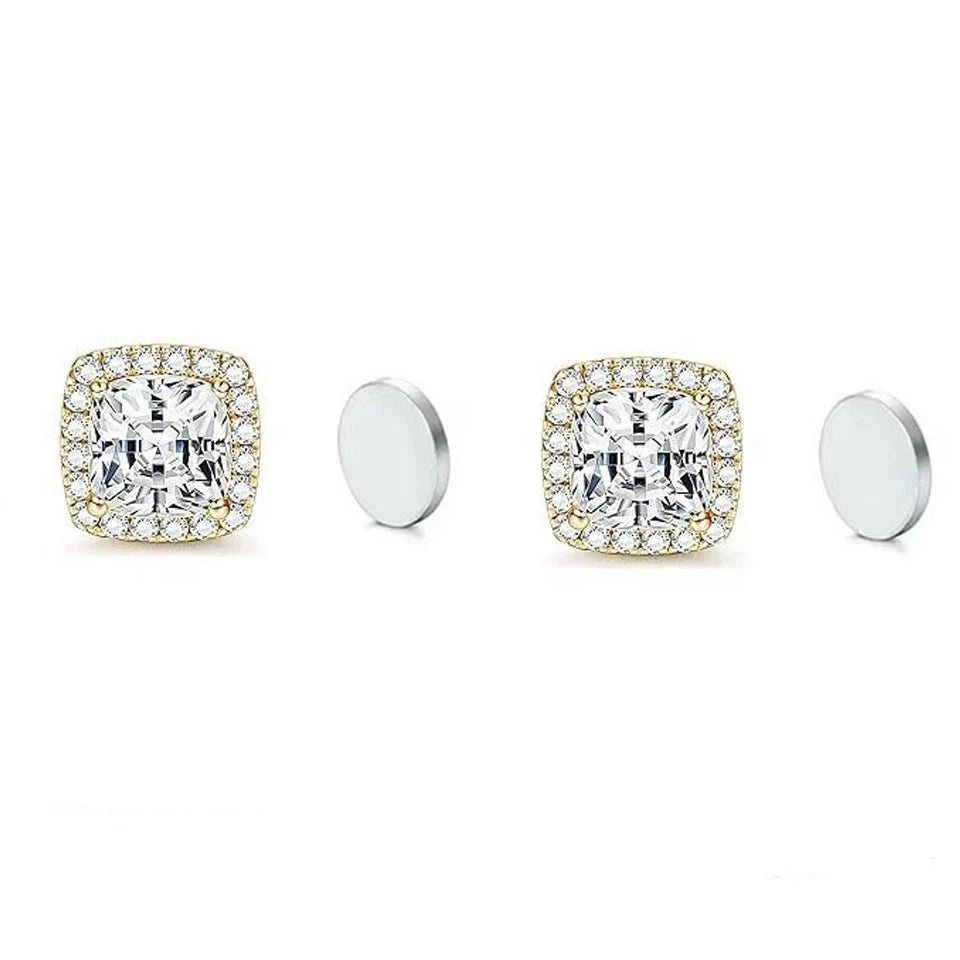 ZAKOL New 1 Pair Buling Cubic Zirconia Stainless Steel Magnetic Ear Clip Simple Fashion No Piercing Stud Earrings for Women Men
