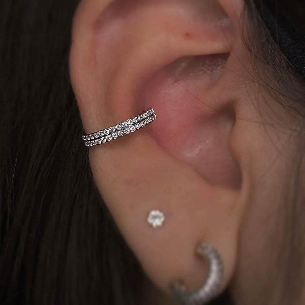 ASTM F136 Titanium 16G Double Layered Zircon Nose Clicker Segment Clicker Ring Helix Cartilage Nose Ring Piercing Body Jewelry