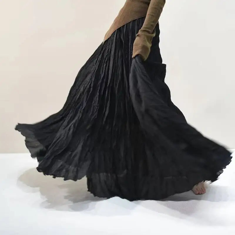 Pleated Long Skirts Women 2026 Spring Summer Fashion Loose Casual Elegant Maxi Skirt