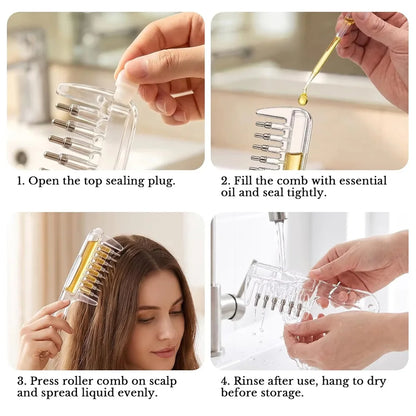 Scalp Applicator Liquid Comb Essential Oil Infusion Hair Comb Rolling Ball Scalp Massager Essential Applying Hair Styling Tool