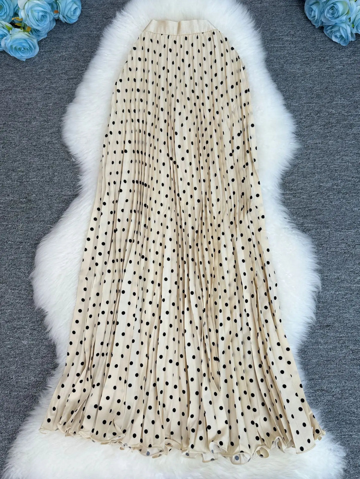 Polka Dot Print High Elegant A-line Pleated Long Skirt For Women 2025 Spring autumn Office Lady Casual Leopard Skirts