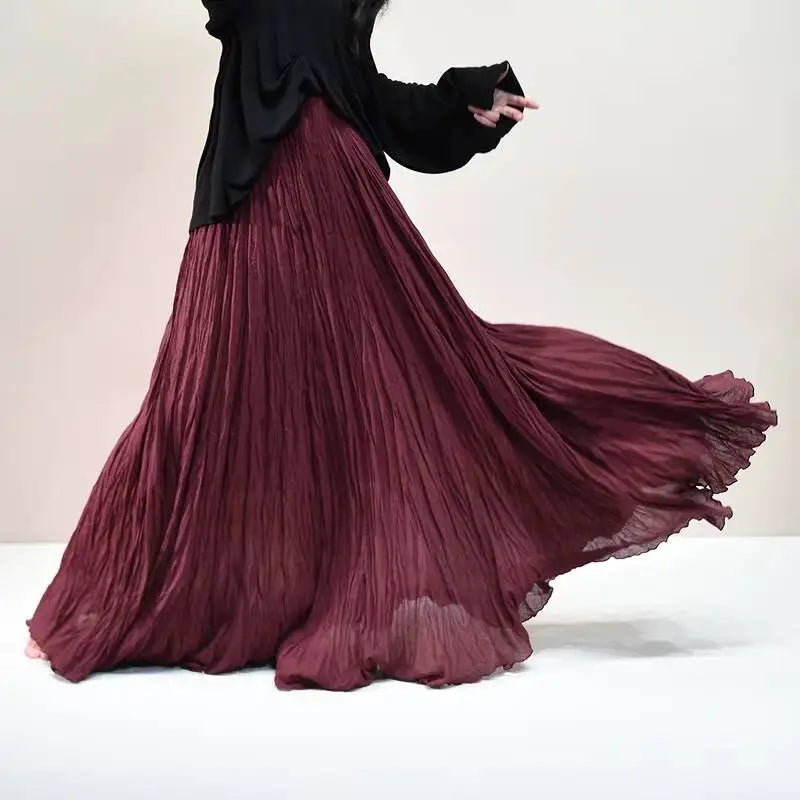Pleated Long Skirts Women 2026 Spring Summer Fashion Loose Casual Elegant Maxi Skirt