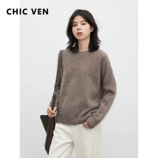 CHIC VEN Women Woolen Sweaters O Neck Solid Loose Casual Long Sleeve Oversize Jumpers Female Top Pullovers Autumn Winter 2026