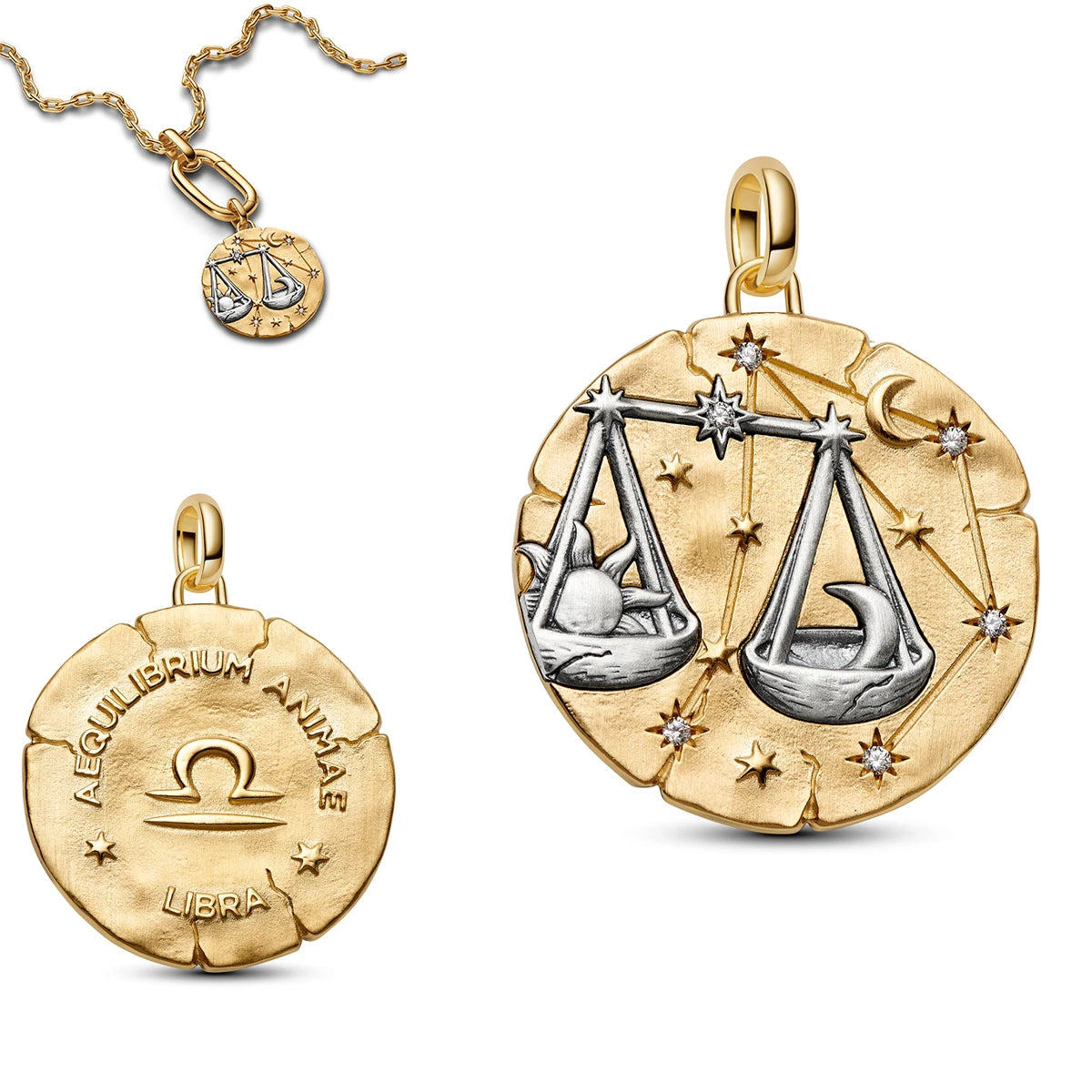925 Sterling Silver Zodiac Coin Charms 12 Constellation Coin Pendant Crystal Lucky Amulet Beads Bracelet Necklace DIY Jewelry