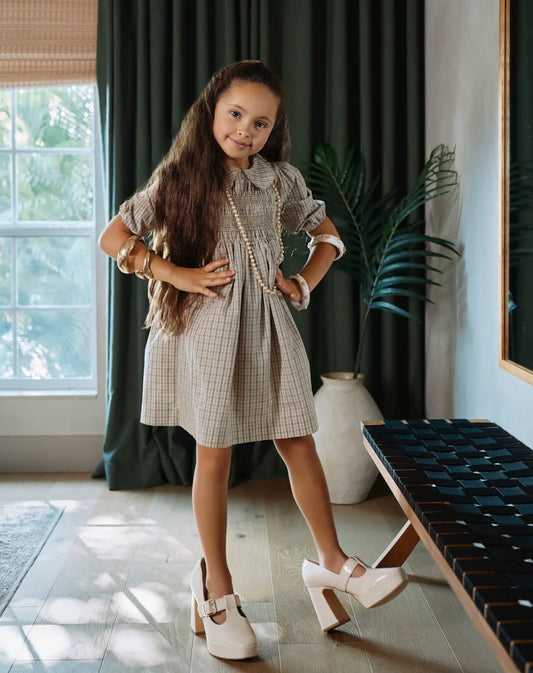 Clearance sale AS SS26 Heritage collection brown Checked smocking  girls dress knitting boys sister brother family match clothes