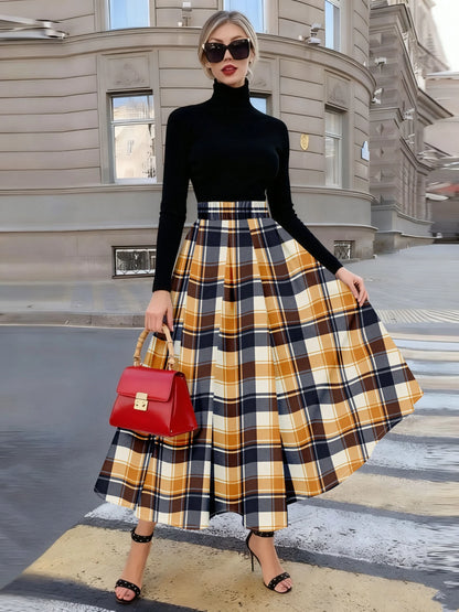 Printed Design Four season checkered pattern orange and black vacation style half skirt