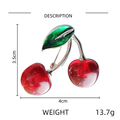 Fashion Crystal Dark Red Cherry Brooches For Women Clothing Cute Alloy Crystal Fruit Enamel Pins Party Jewelry Gifts