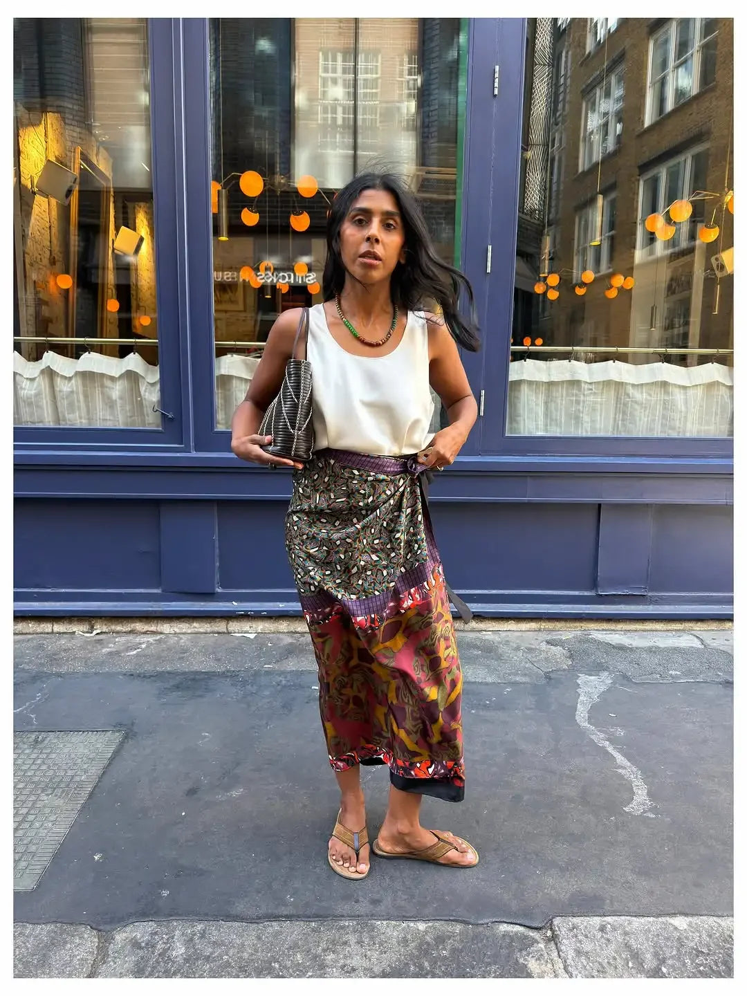 Women's Boho Printed Wrap Midi Skirt Self‑tie Satin High‑waist Split Loose Long Skirts 2026 New Summer Holiday Street Clothes