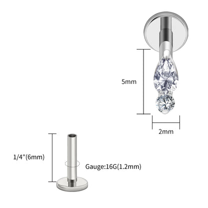 Right Grand ASTM F136 Titanium Teardrop Opal Cartilage Earring 16G Tiny Round CZ Forward Helix Labret Stud Piercing Jewelry
