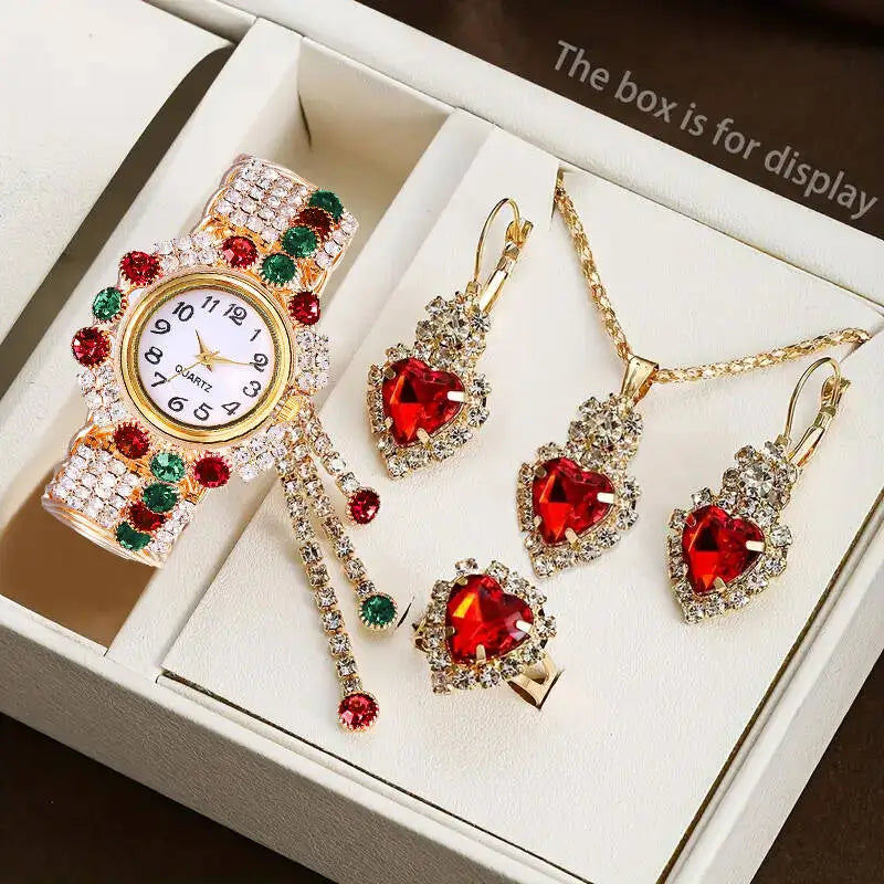 5PCS/Set Luxury Rhinestone Women Watches Fashion Adjustable Bangle Quartz Wristwatch Jewelry Set Relogio Feminino（Without Box）