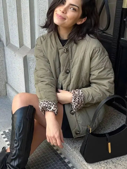 HH Female Autumn Casual Quilting Cotton Jacket Long Sleeve Single Breasted Solid With Pockets Winter Vintage Loose Warm Coat