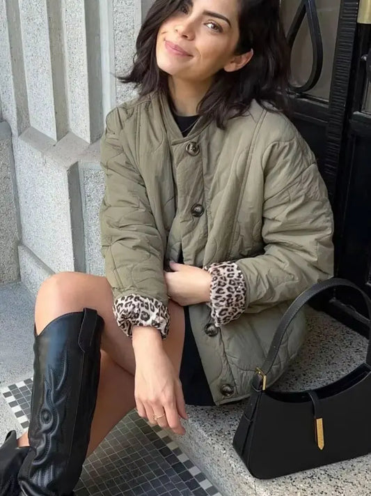 HH Female Autumn Casual Quilting Cotton Jacket Long Sleeve Single Breasted Solid With Pockets Winter Vintage Loose Warm Coat