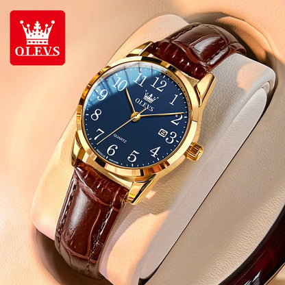 OLEVS 5566 Classic Brand Quartz Women's Watch Luxury Business Waterproof Leather Strap Elegant Dating Women's Clock Reloj Mujer
