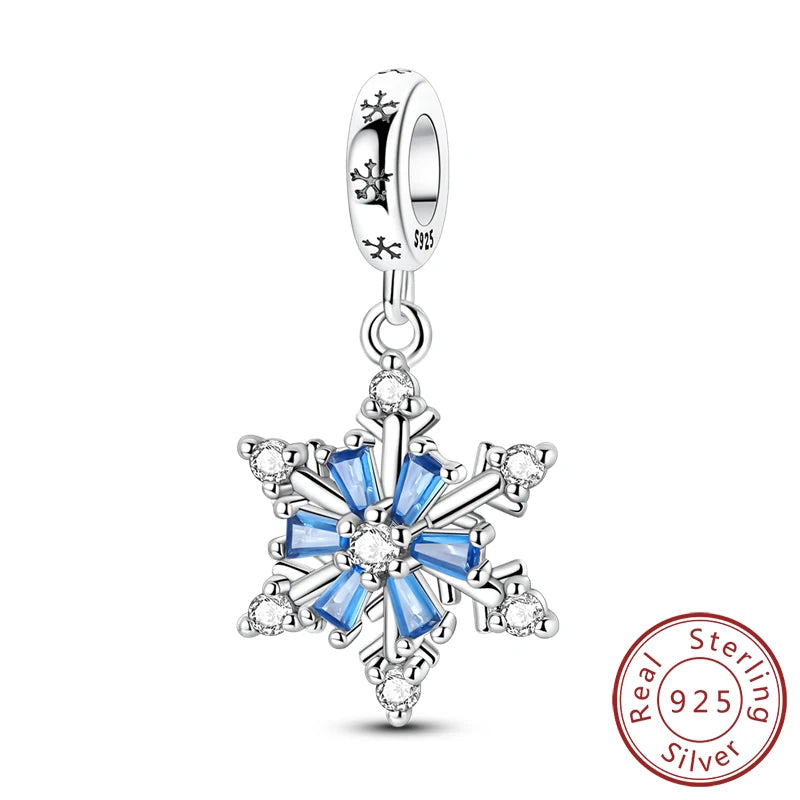 Original 925 Sterling Silver Charms Beads Winter Snowflake Snowman Igloo Penguin Pendant Fit Bracelet Charms Women Jewelry Gift