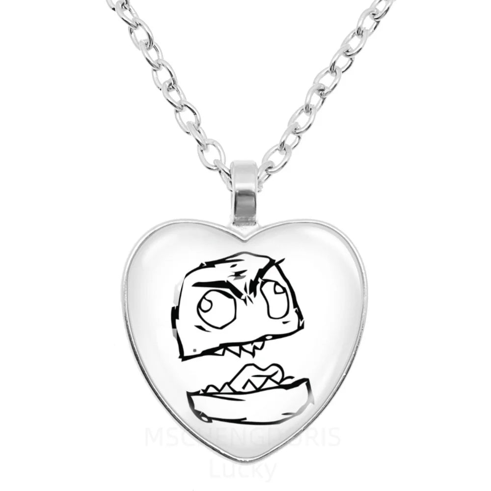 Rage Comic Necklace Derp Face Trollface Funny Meme Cartoon Glass Heart Shape Pendant Chain Necklace Charm Jewelry Collect Gift