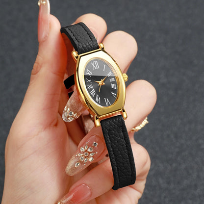 Fashio Roma Oval Dial Women Quartz Watch Leather Strap Ladies Wristwatches Relogio Feminino Clock Gift（Without Box）