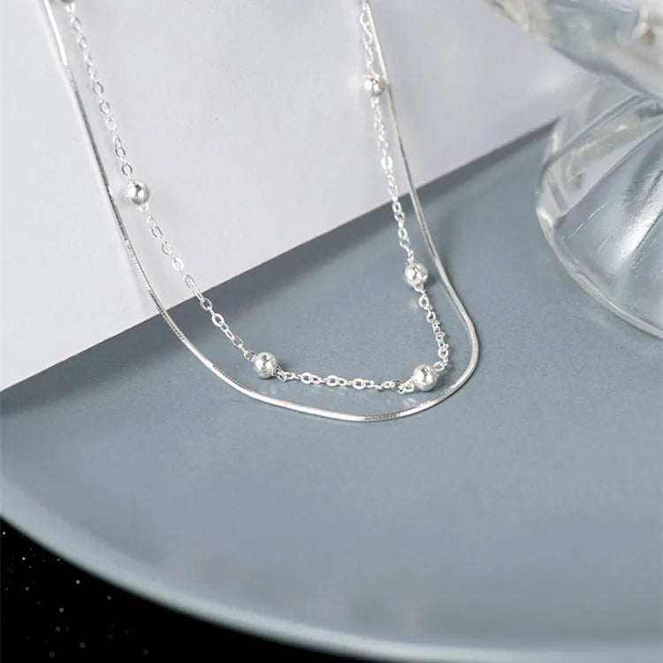 Real Money Korean 925 Sterling Silver 2-layer Smooth Beads Ball Chain Bracelet For Women Girls Homme Wedding Party Jewelry Gift
