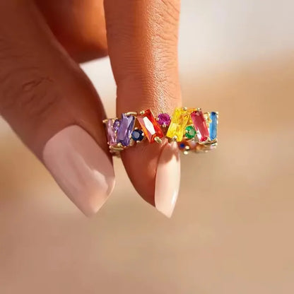 New Irregualr Design Colorful CZ Women Rings Gold Color/Silver Color Geometric CZ Rainbow Rings Luxury Trendy Exquisite Jewelry