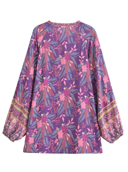 Hippie Vintage Chic Boho Shirt Women Floral Printed O-neck Blouse Shirts Flare Sleeve Female Elegant Bohemian Blusas