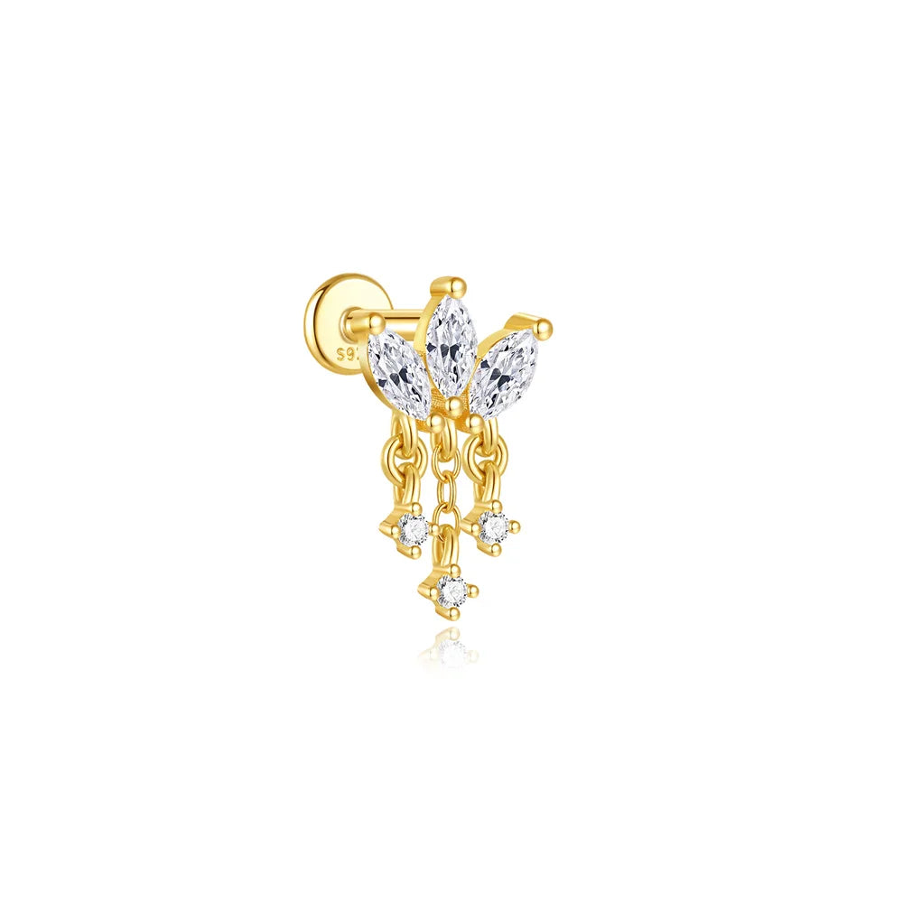 AIDE 925 Sterling Silver Shiny Hollow Lotus Flower Crown Flat Back Internal Thread Piercing Earring For Women INS Dainty Luxury