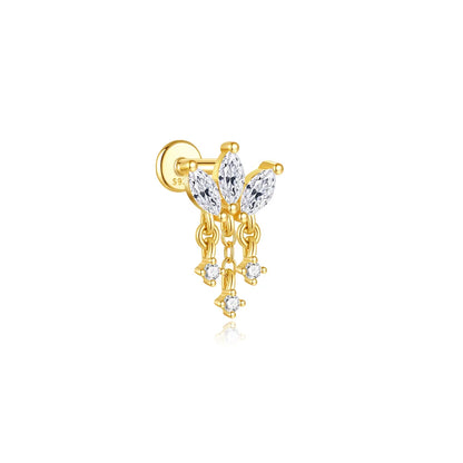 AIDE 925 Sterling Silver Shiny Hollow Lotus Flower Crown Flat Back Internal Thread Piercing Earring For Women INS Dainty Luxury
