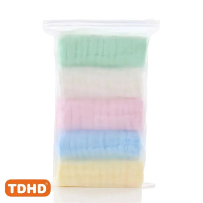 TDHD 5 Pieces of baby Solid Color Six Layers of Pure Cotton Gauze Saliva Towel Absorbent Fast Printed Gauze Towel Suitable for
