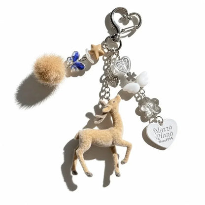 Cute Portable Deer Keychain 11.5cm Length Korean Style Phone Charms Handmade DIY Bead Case