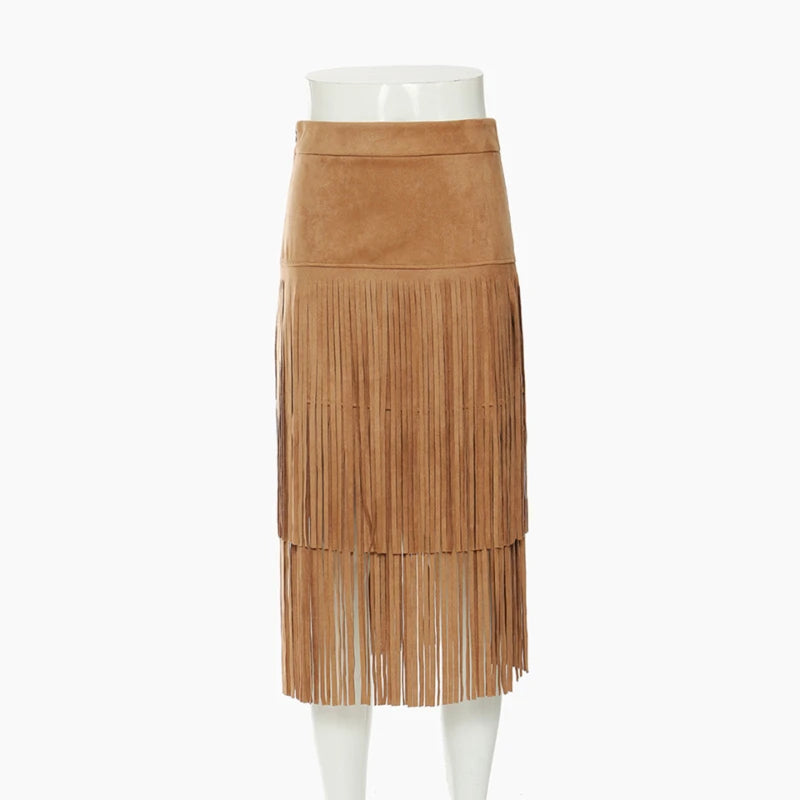 American Retro Personality Waste Wind Skirt 2025 Autumn and Winter High Waist Tassel Design Sense A Word Women's Skirt