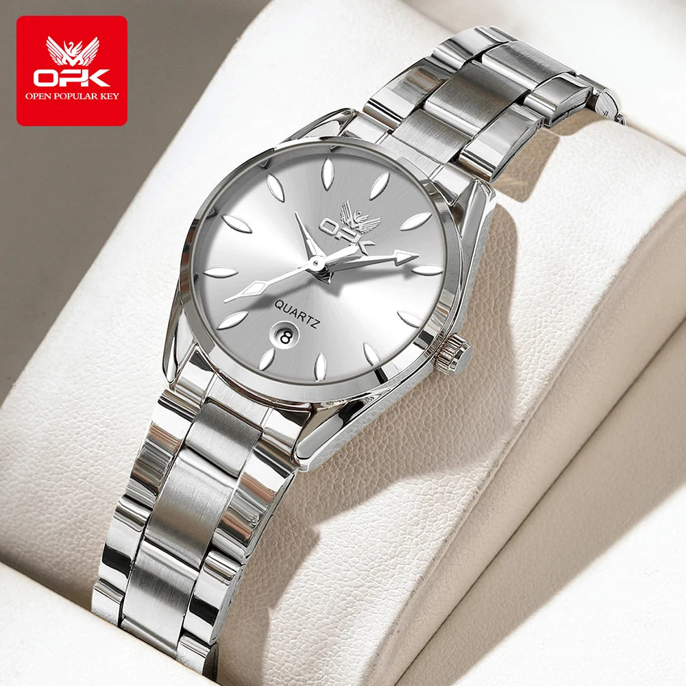 OPK 6038 Women's Watches Stainless Steel Waterproof Luminous Date Simple Fashion Ladies Watch Original Quartz Wrist Watch Woman